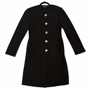 St John Dress Shift Wool Black Gold Buttons Shoulder Pads 8